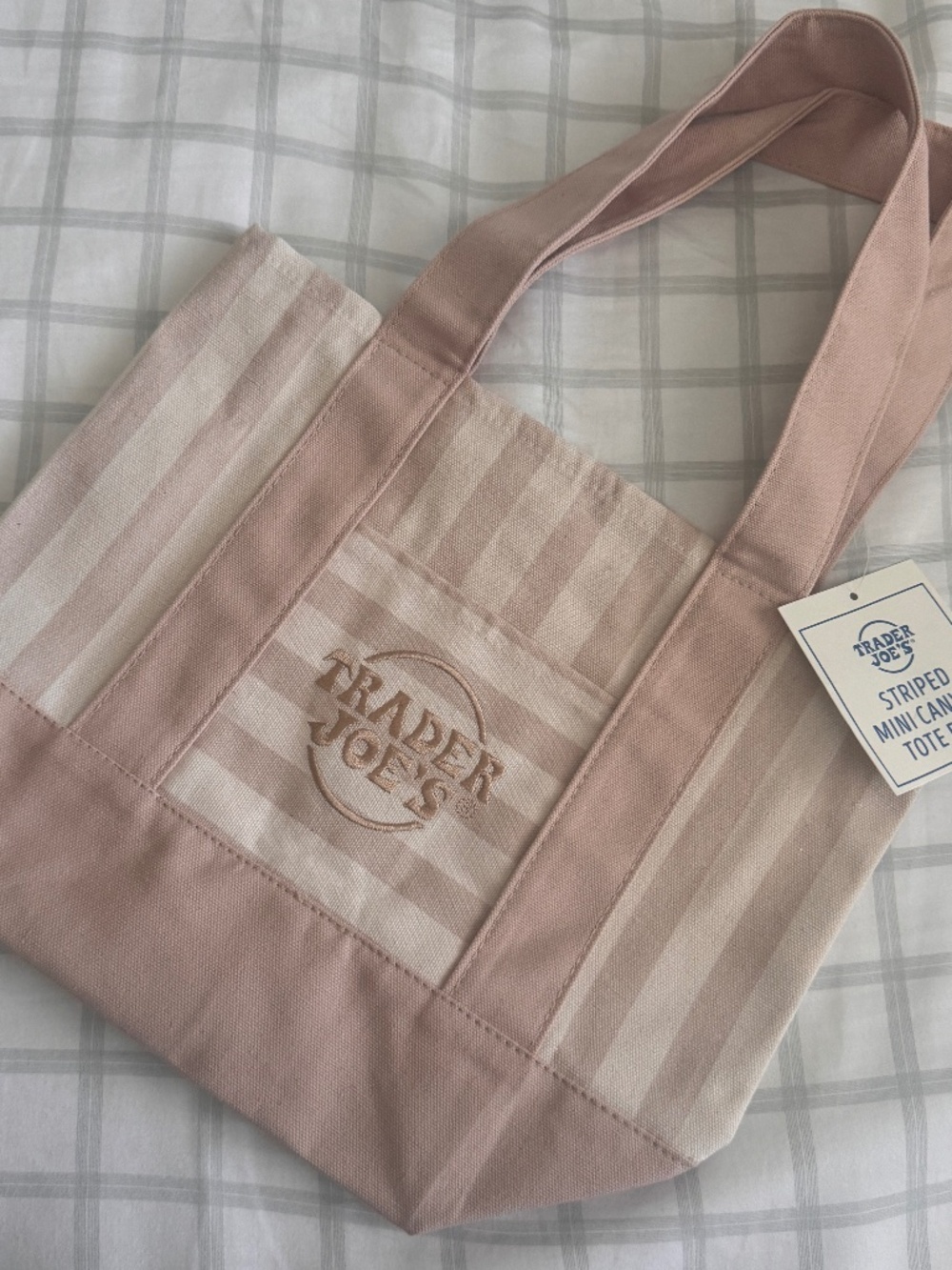 🆕🤎 Trader Joes Striped Mini Tote Pastel Tan